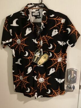 Fangtastic Halloween Button-Down Shirt - Black/Orange